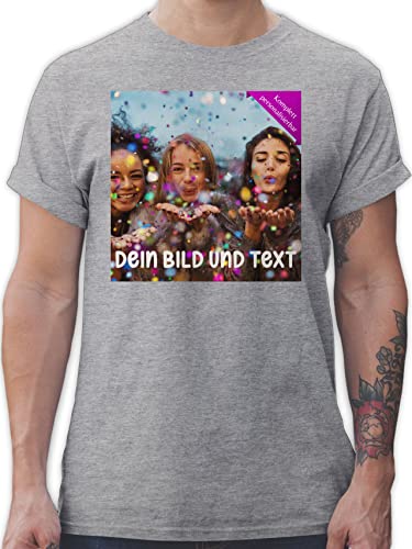 T-Shirt Herren - Foto eigenem Bild - Fotogeschenk - 5XL - Grau meliert - selber gestalten selbst Drauf drucken kann personalisiert+Bild Bilder eigenes Text & Bedrucken Lassen Logo draufmachen und von Geschenk mit Namen personalisiert by Shirtracer