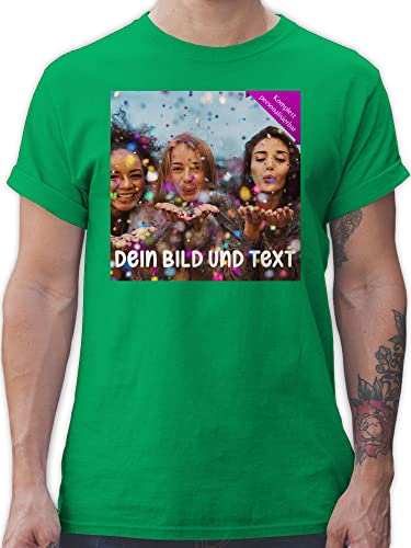 T-Shirt Herren - Foto eigenem Bild - Fotogeschenk - L - Grün - selbst Druck Bedrucken und Text bildern Machen gestalten Lassen drucken beschriften individuellem Aufdruck Name Meinem erstellen von Geschenk mit Namen personalisiert by Shirtracer