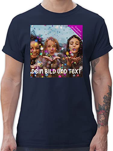 T-Shirt Herren - Foto eigenem Bild - Fotogeschenk - L - Navy Blau - Text und Bedrucken Bilder Abdruck persönlichem von Freundin bestellen wo Man Drauf Machen kann selber anpassen von Geschenk mit Namen personalisiert by Shirtracer