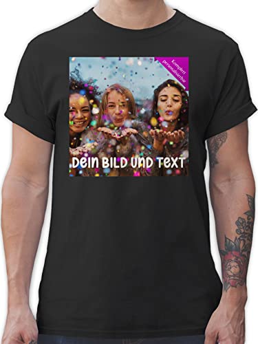 T-Shirt Herren - Foto eigenem Bild - Fotogeschenk - L - Schwarz - Fotos selber gemacht Bedrucken Lassen Text selbst Druck und beschriften bildern individuelles selbstgestaltung persönliches von Geschenk mit Namen personalisiert by Shirtracer