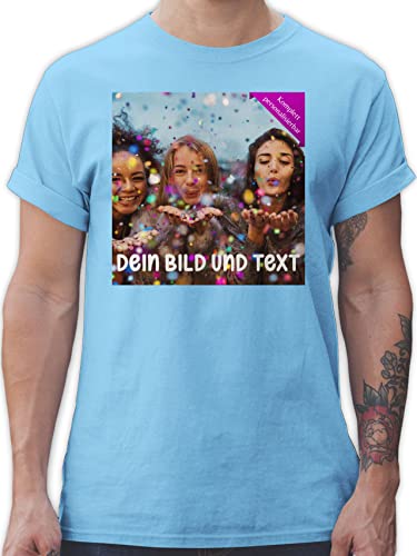 T-Shirt Herren - Foto eigenem Bild - Fotogeschenk - XL - Hellblau - Aufdruck Bedrucken Lassen und beschriftung eigenes eigenen personalisierte Dinge Geburtstagsgeschenk beschriften Text Aufschrift von Geschenk mit Namen personalisiert by Shirtracer