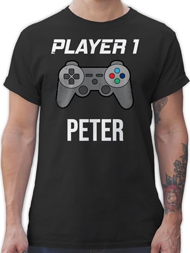 T-Shirt Herren - Gaming - Player 1 Controller Spieler Eins Zocker Gamer Daddeln Partner Partnerin Geschenk - L - Schwarz - zocken Shirt von Geschenk mit Namen personalisiert by Shirtracer