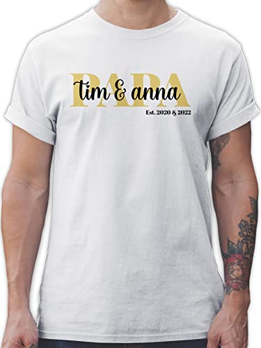 T-Shirt Herren - zum Vatertag - Papa Schriftzug Datum Namen Kinder - L - Weiß - für Vater Tshirt Vatertagsgeschenk personalisierte Geschenke väter Shirt papatags dad personalisiertes t Name von Geschenk mit Namen personalisiert by Shirtracer