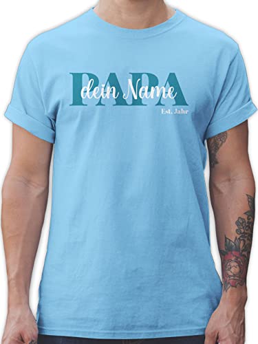 T-Shirt Herren - zum Vatertag - Schriftzug Papa Namen Kinder - L - Hellblau - Shirts männer Shirt personalisierte Geschenke für väter Vater Tshirt Mann Name Vatertagsgeschenk Tshirts dad von Geschenk mit Namen personalisiert by Shirtracer