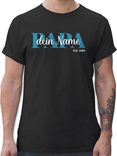 T-Shirt Herren - zum Vatertag - Schriftzug Papa Namen Kinder - L - Schwarz - Tshirt Vater personalisierte Geschenke für väter t Shirt Vatertagsgeschenk personalisiertes männer Name papatags von Geschenk mit Namen personalisiert by Shirtracer