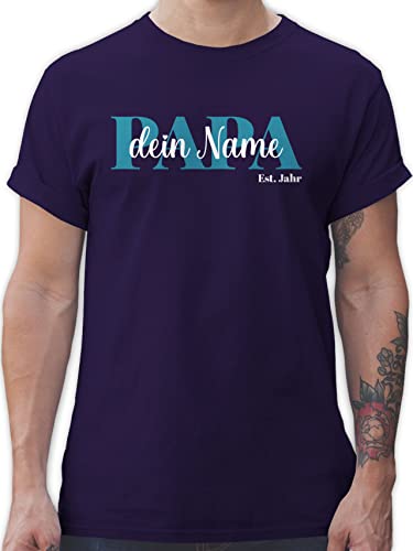 T-Shirt Herren - zum Vatertag - Schriftzug Papa Namen Kinder - XL - Lila - personalisierte Geschenke für väter Shirt männer Vater Tshirt personalisiertes Vatertagsgeschenk t Shirts papatags Name von Geschenk mit Namen personalisiert by Shirtracer