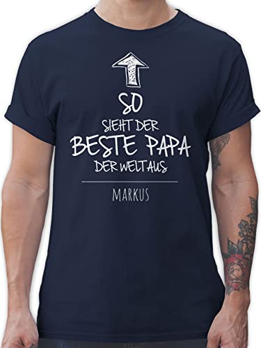 T-Shirt Herren - zum Vatertag - So Sieht der Beste Papa der Welt aus - L - Navy Blau - t Shirt Geschenke Vater Tshirt Vatertagsgeschenk Shirts personalisierte für väter Vatertagsgeschenke dad von Geschenk mit Namen personalisiert by Shirtracer