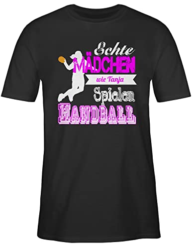 T-Shirt Herren - Geschenke Zubehör - Echte Mädchen Spielen Handball - mit Name - S - Schwarz - Handballer echt Tshirt von Geschenk mit Namen personalisiert by Shirtracer