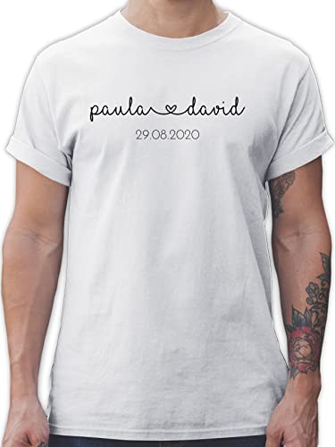 T-Shirt Herren - Hochzeit - Partner Jahrestag Datum Hochzeitstag Verlobung - L - Weiß - Shirt personalisierte Paare Geschenke Paar für verliebte Bedruckt pärchen als Personalisieren zur von Geschenk mit Namen personalisiert by Shirtracer