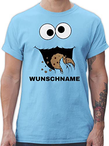 T-Shirt Herren - Karneval Fasching - Keks Monster Kostüm mit Name - L - Hellblau - fünfte Jahreszeit krümmelmonter Shirt männer Oberteil faschingst-Shirt Karnevals keksmonster Funshirt Tshirt von Geschenk mit Namen personalisiert by Shirtracer