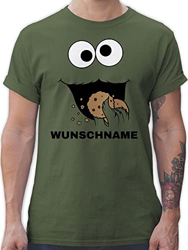 T-Shirt Herren - Karneval Fasching - Keks Monster Kostüm mit Name - L - Army Grün - faschingst-Shirt Karnevals Cookie Tshirt männer Oberteil Faschings-t-Shirt fünfte Jahreszeit Kekse Shirt von Geschenk mit Namen personalisiert by Shirtracer