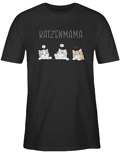 T-Shirt Herren - Katze Katzen - Katzenmama Katzenbesitzerin Katzenliebhaberin Katzenmutter - XL - Schwarz - namens Druck und katzenmotiv cat personalisierte Cats Tshirt Name für eine Bedrucken von Geschenk mit Namen personalisiert by Shirtracer