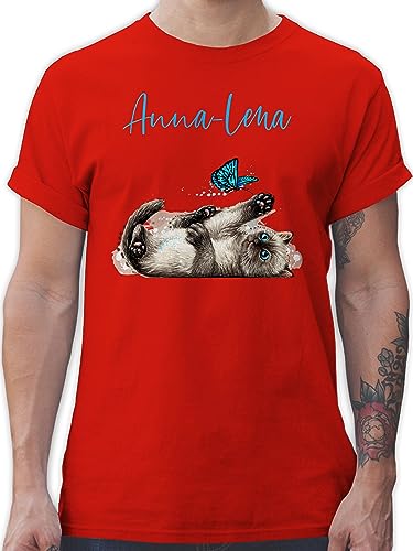 T-Shirt Herren - Katzen - Süße verspielte Katze Cat - L - Rot - Cats Name Shirt Geschenke für eine katzenliebhaberin namens Druck und katzenmotiv katzenbesitzerin personalisierte Bedrucken von Geschenk mit Namen personalisiert by Shirtracer