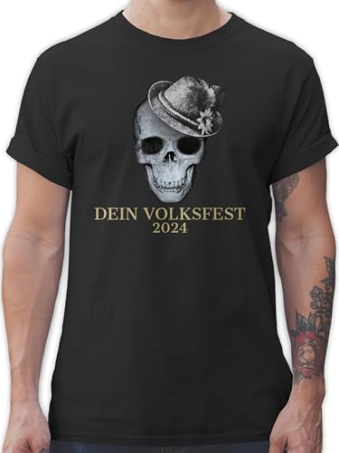 T-Shirt Herren - Kompatibel Oktoberfest - 2024 Totenkopf mit Filzhut - XL - Schwarz - Oktoberfest-Outfits bayrische Bayern t-Shirts bayrisch Tshirt männer bayrisches t Shirts Tshirts Shirt für von Geschenk mit Namen personalisiert by Shirtracer