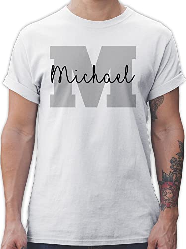 T-Shirt Herren - Männer Anfangsbuchstabe - Anfangsbuchstaben Name - Persönliches Geschenk Personalisiert mit Namen Bedrucken Initialen Personalisierte Custom Buchstabe Wunschname - M - Weiß von Geschenk mit Namen personalisiert by Shirtracer