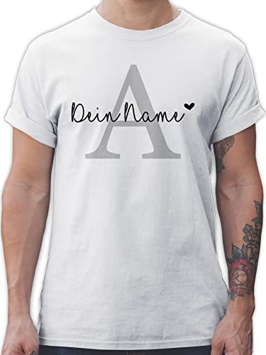 T-Shirt Herren - Männer - Anfangsbuchstabe Initialen - Buchstabe Name anpassbar Herzchen - L - Weiß - selber gestalten customised Gifts personalierste Geschenke Personalized von Geschenk mit Namen personalisiert by Shirtracer