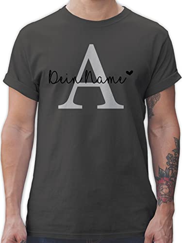 T-Shirt Herren - Männer - Anfangsbuchstabe Initialen - Buchstabe Name anpassbar Herzchen - S - Dunkelgrau - Buchstaben individuellen peronaliertes eigenem Geschenke den dem personliertes von Geschenk mit Namen personalisiert by Shirtracer