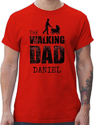 T-Shirt Herren - Papa - Walking Dad mit Name - Vintage - L - Rot - Shirt The t Shirts männer Tshirt von Geschenk mit Namen personalisiert by Shirtracer