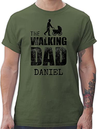 T-Shirt Herren - Papa - Walking Dad mit Name - Vintage - XXL - Army Grün - Shirt The t Shirts männer Tshirt von Geschenk mit Namen personalisiert by Shirtracer