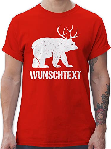 T-Shirt Herren - Weihnachten Geschenke Christmas - Beer - Bär/Deer mit Geweih und Wunschtext - 4XL - Rot - weihnachtsmotiven Tshirt personalisiertes Weihnachts Frohe personalisierte 2023 Name von Geschenk mit Namen personalisiert by Shirtracer