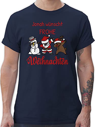 T-Shirt Herren - Geschenke Christmas - Dabbing Santa Figuren Frohe Weihnachten - Wunschtext - L - Navy Blau - weihnachtsoutfit personalisiertes Weihnachts weihnachtsmotiv Tshirt männer von Geschenk mit Namen personalisiert by Shirtracer