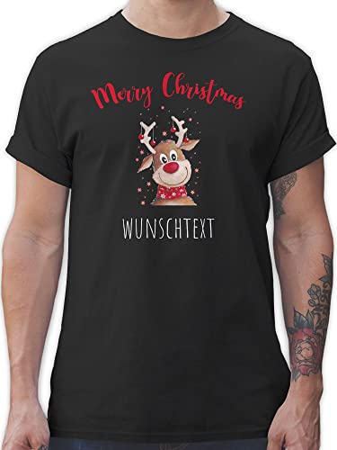 T-Shirt Herren - Weihnachten Geschenke - Merry Christmas Rentier mit Sternen - 4XL - Schwarz - personalisiertes Weihnachts Shirt Name 2023 personalisierte weihnachtsmotiv und Frohe 2022 von Geschenk mit Namen personalisiert by Shirtracer