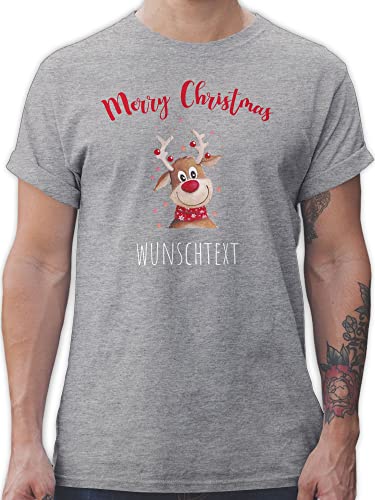 T-Shirt Herren - Weihnachten Geschenke - Merry Christmas Rentier mit Sternen - L - Grau meliert - Shirt weihnachtsoutfit personalisiertes Weihnachts t-Shirts weihnacht t weihnachtsmotiv Tshirt von Geschenk mit Namen personalisiert by Shirtracer