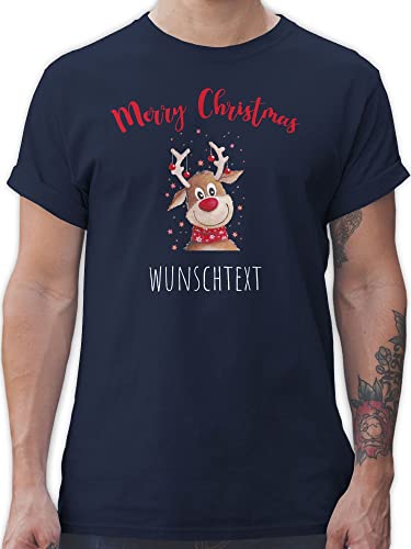 T-Shirt Herren - Weihnachten Geschenke - Merry Christmas Rentier mit Sternen - M - Navy Blau - personalisiertes Weihnachts Shirt weihnachtliche 2023 Frohe personalisierte weihnachtsmotiv und Name von Geschenk mit Namen personalisiert by Shirtracer