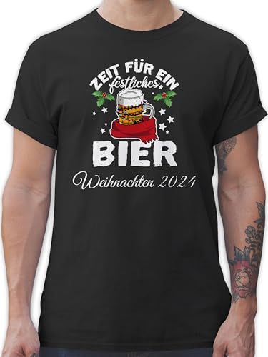 T-Shirt Herren - Weihnachten Geschenke Christmas - Zeit für EIN festliches Bier Wunschtext 2024 - L - Schwarz - weihnacht Shirt weihnachtlich Tshirt personalisiertes Weihnachts t männer von Geschenk mit Namen personalisiert by Shirtracer