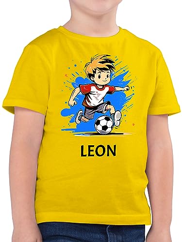 T-Shirt Jungen - Fußball Junge Fußballer Geschenk Kinder Name - 116 (5/6 Jahre) - Gelb - Geschenke Fussball Tshirt Shirt personalisierte t personalisiertes Jungs und Kind Text Shirts von Geschenk mit Namen personalisiert by Shirtracer