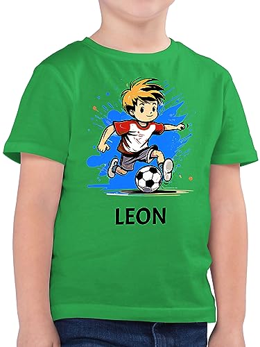 T-Shirt Jungen - Fußball Junge Fußballer Geschenk Kinder Name - 128 (7/8 Jahre) - Grün - Fussball personalisierte Geschenke für Jungs fußballfan fußballtrainer Shirt Tshirt-Fussball von Geschenk mit Namen personalisiert by Shirtracer