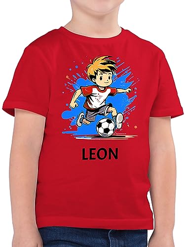 T-Shirt Jungen - Fußball Junge Fußballer Geschenk Kinder Name - 140 (9/11 Jahre) - Rot - Fussball personalisierte Geschenke für Jungs fußballfan fußballtrainer Shirt Tshirt-Fussball von Geschenk mit Namen personalisiert by Shirtracer