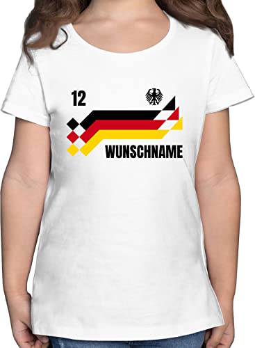 T-Shirt Mädchen - 2024 Fussball EM Fanartikel - Deutschland Trikot mit Name und Nummer Germany - 104 (3/4 Jahre) - Weiß - fußball Tshirt Kinder wm 24 Deutschland. Shirts Shirt personalisiertes von Geschenk mit Namen personalisiert by Shirtracer