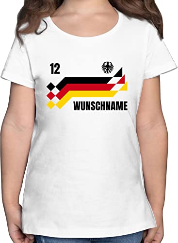 T-Shirt Mädchen - 2024 Fussball EM Fanartikel Kinder - Deutschland Trikot mit Name und Nummer Germany - 104 (3/4 Jahre) - Weiß - wm Wunschname Shirt Tshirt fußball 24 t personalisiertes t_Shirt von Geschenk mit Namen personalisiert by Shirtracer