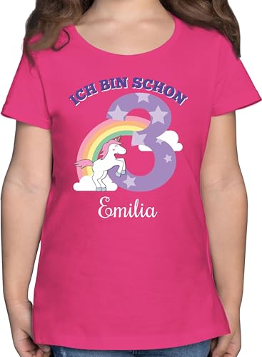 T-Shirt Mädchen - 3. - Ich Bin Schon 3 - Einhorn Unicorn Fabelwesen - Dritter Geburtstag - 116 (5/6 Jahre) - Fuchsia - Tshirt Jahre Name Geburtstags Shirt zum geburtstagsoutfit von Geschenk mit Namen personalisiert by Shirtracer