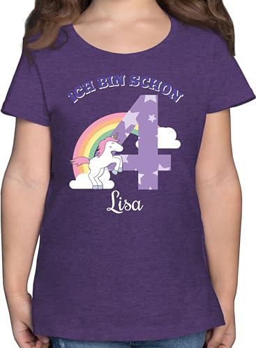 T-Shirt Mädchen - 4. - Ich Bin Schon 4 - Einhorn Unicorn Fabelwesen - Vierter Geburtstag - 116 (5/6 Jahre) - Lila Meliert - Jahre 4.Geburtstag Shirt Tshirt Name t-Shirts t Shirts von Geschenk mit Namen personalisiert by Shirtracer