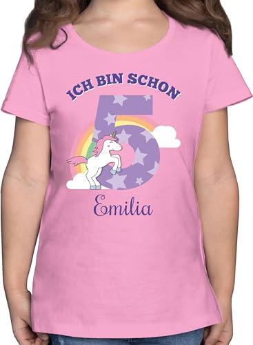 T-Shirt Mädchen - 5. - Ich Bin Schon 5 - Einhorn Unicorn Fabelwesen - Fünfter Geburtstag - 128 (7/8 Jahre) - Rosa - Jahre Tshirt 5.Geburtstag t Shirt Name und t_Shirt von Geschenk mit Namen personalisiert by Shirtracer