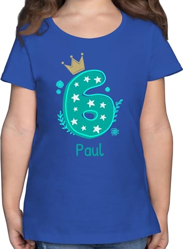 T-Shirt Mädchen - 6. Geburtstag - 6 mit Krone und Name - 128 (7/8 Jahre) - Royalblau - Jahre Years t Shirts Kinder Tshirt Shirt Kind für geburtstagsshirt Geburtstagskind t_Shirt Geburtstags Zahl von Geschenk mit Namen personalisiert by Shirtracer