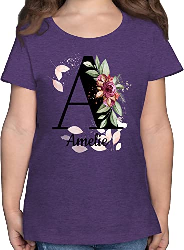 T-Shirt Mädchen - Anfangsbuchstabe Name - Buchstabe anpassbar - 140 (9/11 Jahre) - Lila Meliert - eigener Shirt Buchstaben a namens Tshirt Kinder customised Gifts personalisiertes Shirts t von Geschenk mit Namen personalisiert by Shirtracer