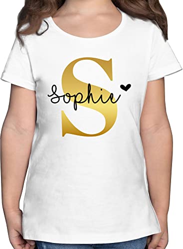 T-Shirt Mädchen - Anfangsbuchstabe Name - Namens Geschenk - 128 (7/8 Jahre) - Weiß - Geschenke Shirt Buchstabe t Kinder initialen Bilder zum Drauf drucken Text individuellen Buchstaben und von Geschenk mit Namen personalisiert by Shirtracer