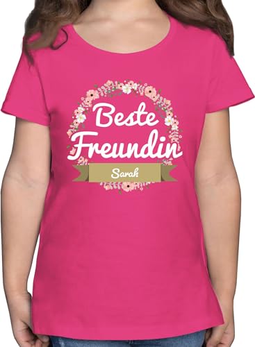 T-Shirt Mädchen - Beste Freundin - mit Name in Boho Blumenkranz - 140 (9/11 Jahre) - Fuchsia - Friends Shirt Freundinnen Tshirt Bestie t-Shirts Freundschaft Frauen Shirts BFF t Besties Kinder von Geschenk mit Namen personalisiert by Shirtracer