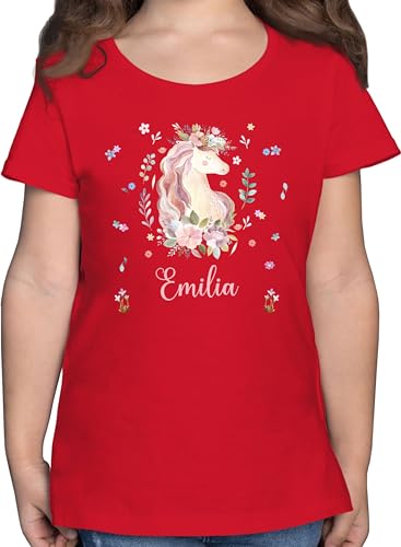 T-Shirt Mädchen - Einhorn Geschenke mit Name - 116 (5/6 Jahre) - Rot - personalisierte Shirts Kinder Unicorn Shirt Tshirt t einhörner für Kind Unicorns t_Shirt personalisiertes einhörnern von Geschenk mit Namen personalisiert by Shirtracer