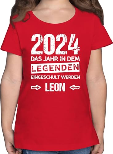 T-Shirt Mädchen - Einschulung - Das Jahr in dem Legenden eingeschult Werden - 128 (7/8 Jahre) - Rot - Name Schulanfang Schulkind Schule personalisierte Shirt 1.klasse Geschenke Tshirt grundschule von Geschenk mit Namen personalisiert by Shirtracer