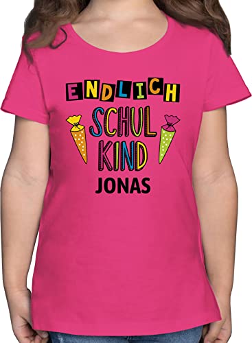 T-Shirt Mädchen - Einschulung - Endlich Schulkind - 128 (7/8 Jahre) - Fuchsia - Shirt schuleingangs Tshirt personalisiertes Schulanfang Kindergarten Schule t-Shirts einschulungstshirts von Geschenk mit Namen personalisiert by Shirtracer