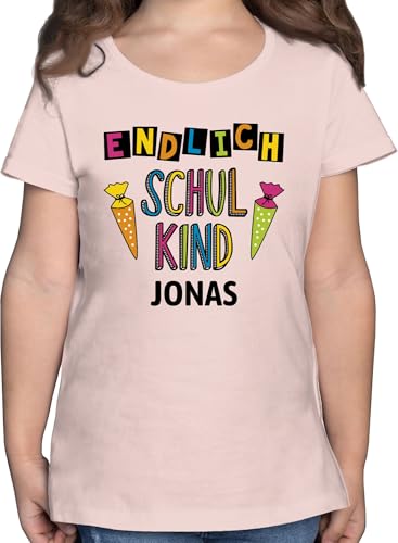 T-Shirt Mädchen - Einschulung - Endlich Schulkind - 128 (7/8 Jahre) - Rosa - Shirt schuleingangs Tshirt personalisiertes Schulanfang Kindergarten Schule t-Shirts einschulungstshirts schulanfänger von Geschenk mit Namen personalisiert by Shirtracer