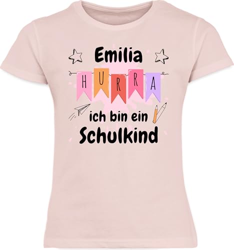T-Shirt Mädchen - Einschulung - Hurra ich Bin EIN Schulkind - rosa oder hellblau - schwarz - 116 (5/6 Jahre) - Rosa - Geschenke zum Schulanfang First Day of School Tshirt schulanfänger Schule von Geschenk mit Namen personalisiert by Shirtracer