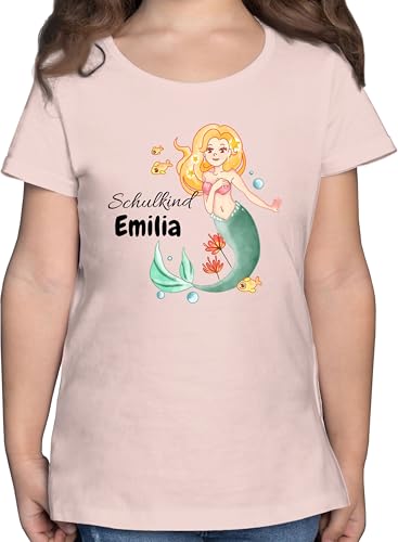 T-Shirt Mädchen - Einschulung - Meerjungfrau Schulkind - 140 (9/11 Jahre) - Rosa - personalisierte Tshirt Kinder Schulanfang einschulungstshirts schulanfänger Schule Shirt t Outfit 1.Schultag von Geschenk mit Namen personalisiert by Shirtracer