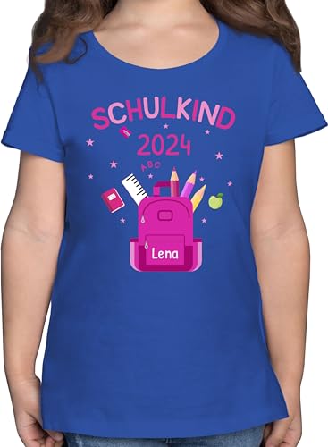 T-Shirt Mädchen - Einschulung - Schulkind 2024-128 (7/8 Jahre) - Royalblau - sprüche zum Schulanfang Shirt Name Tshirt zur 1.klasse Geschenke personalisierte t personalisiertes Kinder Schule von Geschenk mit Namen personalisiert by Shirtracer