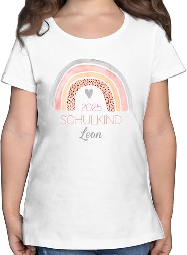 T-Shirt Mädchen - Einschulung - Schulkind 2025 mit Name und Regenbogen | Schulkind Geschenk Schulafang - 128 (7/8 Jahre) - Weiß - Tshirt Schulanfang einschulungstshirts schulanfänger 2024 Shirt t von Geschenk mit Namen personalisiert by Shirtracer