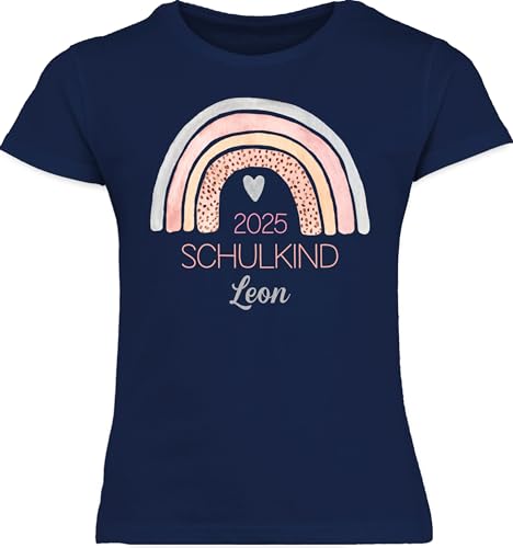 T-Shirt Mädchen - Einschulung - Schulkind 2025 mit Name und Regenbogen | Geschenk Schulafang - 140 (9/11 Jahre) - Navy Blau - First Day of School Tshirt personalisiertes Schulanfang 2024 Shirt von Geschenk mit Namen personalisiert by Shirtracer